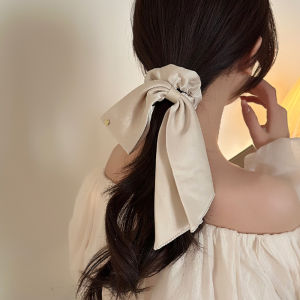 Korean Woman Large Elegant Silk Elastics Hair Band Black Satin Bow Scrunchies Hair Ties Ladies Ponytail Hold Hair Accessories