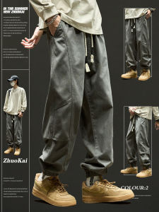 กางเกงขายาวทรงหลวมสไตล์อเมริกันสำหรับผู้ชาย กางเกงขายาวลำลองผ้าฝ้ายแท้ฤดูใบไม้ร่วง กางเกงขายาวลำลองสำหรับผู้ชาย ทรงหลวม สไตล์สตรีท
