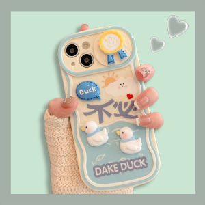 Cute Cartoon Duck Silicone Phone Case for  13 14promax 11 Full Cover 12 Push Pull Window 13pro Anti-fall 14pro Lens Protection Women Style