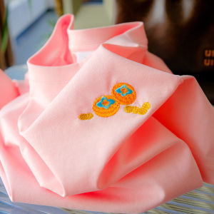 Dopamine Apricot Round Collar Embroidery Pure Cotton Short Sleeve Womens T-Shirt