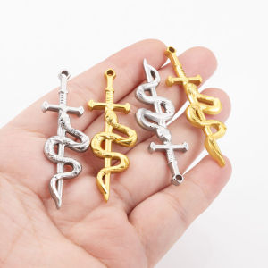 Stainless Steel 18k Gold Snake Sword Pendant DIY Jewelry Necklace Bracelet Retro Cross Charms