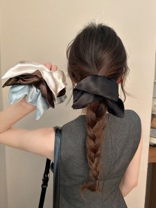 French Vintage Silk Square Scarf Hair Ties Womens Hair Accessories Large Bow Headbands Elegant Sensation Back of Head 2025 New