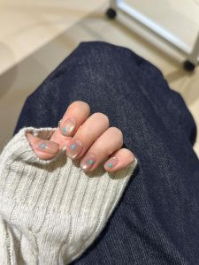 Handmade Cat Eye False Nails Short Mint Glass Bead White Student Wearable Nail Tips Finished Product Niche Market Ice Aurora