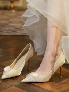Elegant French Wedding Shoes Womens Show He Matrimony Dress Two-wear 2025 New High Heels Maidsmaid Shoe Thin Heel Single Shoe