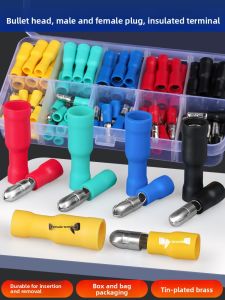 Pre-Insulated Bullet Head Male And Female Connector Terminal Block Quick Splice Connector Yellow Brass Plated Tin Terminal Block