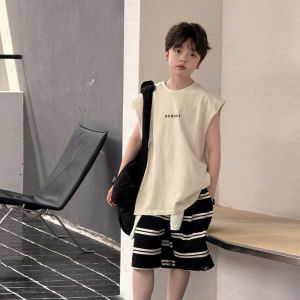 Summer Style Boys Sleeveless Vest Childrens Clothing Cotton round Neck No Sleeve T-Shirt Trendy Shoulder Pad for Kids
