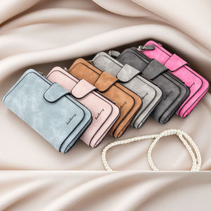 Long Womens Wallet with Buckle Closure - PU Leather Solid Color 10 Card Slots & Zipper Coin Pocket Minimalist