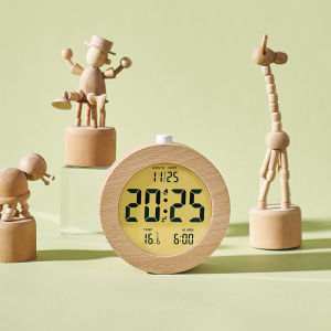 Nordic Style Battery Operated Wooden Clock Multi Functional LCD Alarm Clock for School Children And Students Sleepy Alarm Clock