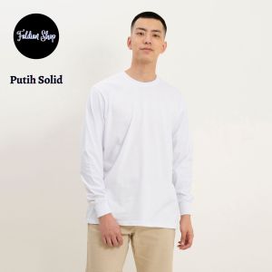 Kaos Polos Pria Rib Lengan Panjang Bahan Katun Combed 30s Putih Solid