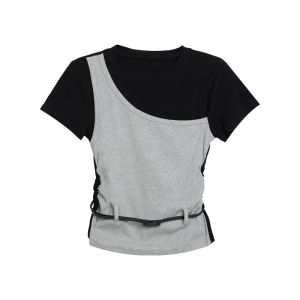 EVPGB | Áo Thun Crop Slim Fit Màu Xám Đối Chiếu