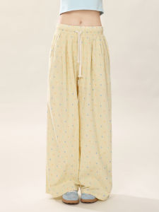 ENJOG Summer Polka Dot Wide Leg Loose Womens Casual Pants Versatile Straight Leg Long Trousers Sweet Sister Dopaamine Style