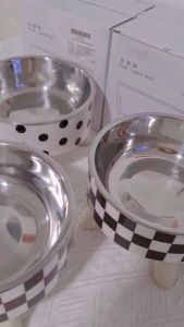 ชามอาหารสัตว์เลี้ยง ทรงสูง 2ชั้น พร้อมสแตนเลส มีกันลื่น ถ้วยหมา ถ้วยแมว พร้อมส่ง"