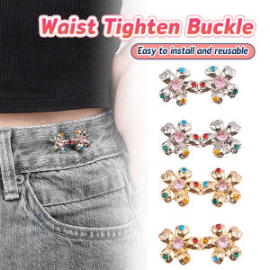 Ellebreen Rhinestone Flower Tighten Waist Buckle Pins Waist Clip Adjustable Snap Detachable 1 Set