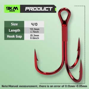 9KM 25Pcs Treble Hooks Red Fishing Triple Hook for Freshwater & Saltwater High Carbon Steel