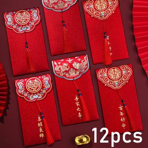 【🔥CNY 2025】12/6pcs Red Envelopes Spring Festival Red Pocket Chinese New Year Folding Hongbao Chinese Wedding Blessing Money Pouch Kids Gifts(In stock)