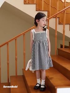 LAZKIDS ชุดเดรสเด็กผู้หญิง 2025ฤดูร้อน กระโปรงทรงเอสไตล์เกาหลี ชุดเดรสเจ้าหญิงสายเดี่ยวสไตล์ชนบท