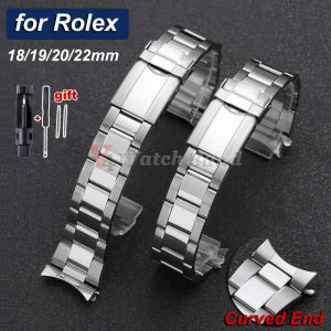 Curved End Strap 20mm Stainless Steel Watchbands 18mm 19mm 22mm Universal Folding Buckle Men Sport Bracelet Metal Watchband Belt