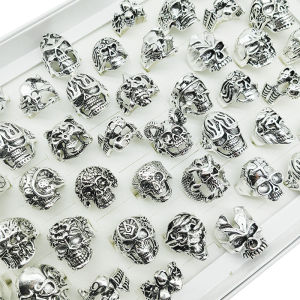 10pcs/lot Mix Style Vintage Punk Big Skull Alloy Finger Rings for Men Women Party Bar Cross Hollow Human Skeleton Jewelry Gifts