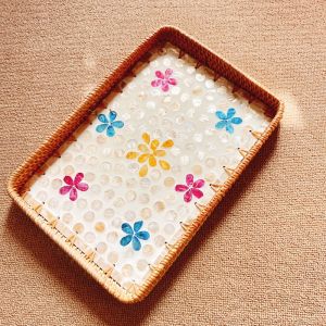 Rectangular Wicker Shell Serving Tray Bread Basket Bun Carrier European Style Wicker Storage Basket Dessert Basket