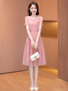 MAIMEI | Elegant Princess Style Qipao Dress High Waist A-Line Skirt Short Sleeve Round Neck Summer Wedding Guest Dress For Women Over 22