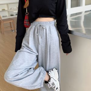 Spring Autumn 2024 Womens Loose Slimming High Waist Casual Harlan Pants Grey Sports Sweatpants Outerwear Wide Leg Straight Cut