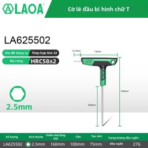 LAOA | LAOA 1 Cái Cờ Lê Lục Giác Hình Chữ T 2-10MM Hợp Kim S2 58HRC Đầu Bi Lục Giác Tua Vít Ổ Cắm Cờ Lê Cho Công Việc Kim Loại