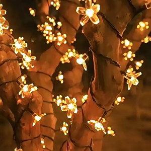 Solar Cherry Blossom Lights LED Fairy String Lights Outdoor Waterproof Garden Decor Branch Hanging Lampu Hiasan Taman