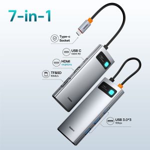 BASEUS | Baseus 7-in-1 Gen 2 USB C HUB 4K 60Hz HDMI 3* USB 3.0 PD 100W Type C Port SD/TF Card Reader for Macbook iPad M2 M1 Steam Deck