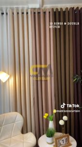Madrazo`s 10 RINGS - 3in1 Curtain - 5ft up to 9ft Long / Beige Khaki Wood Brown & Choco Brown
