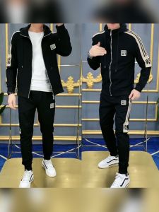 2025 New Mens Spring Sport Casual Knitted Two-Piece Set Comfortable Versatile Mens Ensemble Hooded Zipper Style Youth Long Sleeve