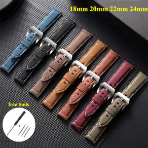 18mm 20mm 22mm 24mm High Quality Cowhide Watchband Soft Material Watch Band Wrist Strap with Silver Stainless Steel Buckle