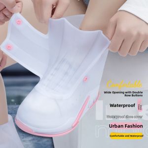 MONLEYTA | Waterproof Thickened Silicone Shoe Covers For Rain Anti-Slip Wear-Resistant Ladies Rain Boot Covers Macaron Colored Mid-Calf TPE