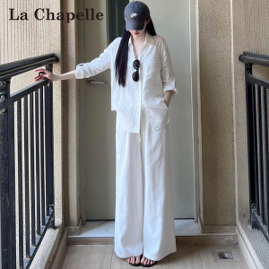 La Chapelle | Summer Light Sun-Protective Linen Trousers High-Waist Relaxed Fit Wide Leg