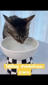 #ชามอาหารสัตว์เลี้ยง แบบเซรามิค ใช้ได้ทั้งหมาและแมว ทรงสูง น้ำ อาหาร สุขภาพผิว