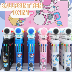 10 IN 1 BallPoint Pen With Spaceman Head Ball Pens Cute Cartoon Design Kids Gift School Stationery