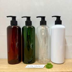 Chai lọ nhựa 500ml Dáng Tròn Bầu Cao Màu Nâu-Xanh-Trong-Sứ có vòi nhấn đủ kiểu đủ loại. Đựng dầu gội sữa tắm…