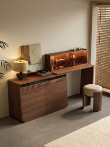 Retro Style Multi-Function Dressing Table Walnut Wood