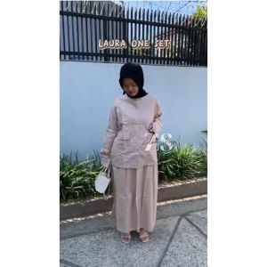 Laura One Set Blouse Rok Wanita Setelan Busui Model Terbaru Muslimah Remaja Dewasa Jumbo Hijabers