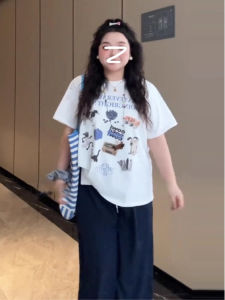 Áo Thun Nữ Tay Ngắn Cổ Tròn in Họa Tiết Mùa Hè Cỡ Lớn Che Giấu Mỡ Béo Phì Thiết Kế Ôm Vừa Vặn Thoải Mái Thoáng Khí