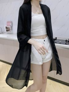 Beach Chiffon Sun Protection Clothing New Arrival Womens Clothing Plus Size Easiest for Match Mid Length Long Length Ultra-Thin Chubby Girl Coat Shawl Air Conditioning Cardigan