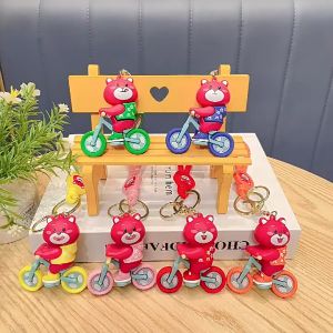 Móc Khóa Gấu Dâu đạp xe siêu kute dễ thương chất liệu bền bỉ đẹp