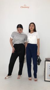 Clouwny Ollie Pencil Pants Bawahan Wanita Premium Pleats Korean Look