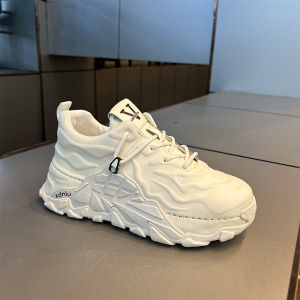 Mens Sporty Casual Shoes Spring 2024 Dad Sneakers Thick Bottom Solid Color Laced Fashionable Leisure Shoes Popular Mens Footwear