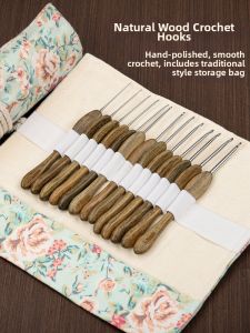 Smooth Crocheting DIY Hook Natural Rosewood Handle Stainless Steel Tip