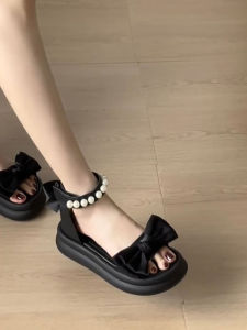 Bow Pearl Strap Thick Sole Sandals