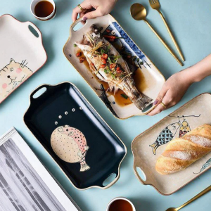 Double Ear Steam Ceramic Fish Plate