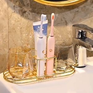 แปรงสีฟันลวด ยุโรปเหนือ ชั้นวางถ้วยฟัน สีทอง ตัวยึดติดผนัง