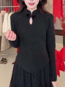 New Chinese Style Knitted Sweater Womens Long Sleeve Hollow out Design Spring 2025 Early Season Irregular Pattern Top