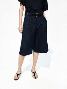 MO&Co. | Vertical Stripe Mid Waist Loose Bermuda Shorts