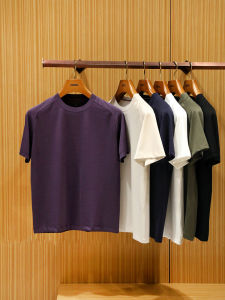 เสื้อยืดคอกลมแขนสั้นผ้าไหมพื้นฤดูร้อนสำหรับผู้ชาย ระบายอากาศได้ดี นุ่มสบาย ใส่ได้ทุกวัน เสื้อผ้าทำงานสไตล์ยูนิเซ็กซ์